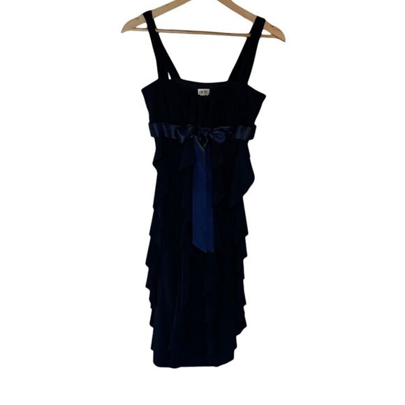 Cache Women’s Ruffle Blue/Black Satin Dress. Size 2. - Picture 1 of 14